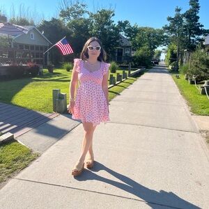 LoveShackFancy Pink Floral Mini Smocked Bust Dress